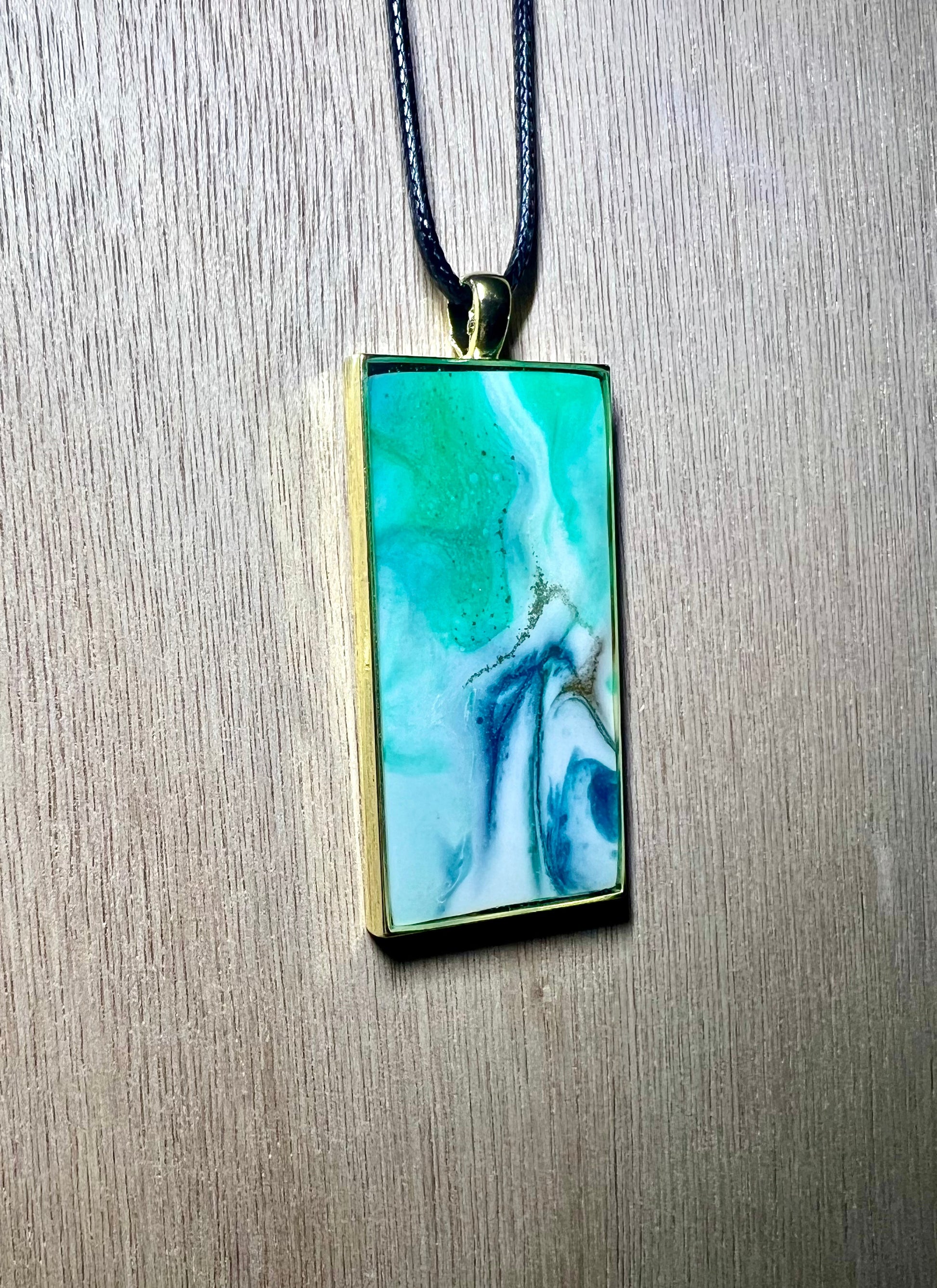 Large Rectangle Resin Pendant Necklace - L.A. Resin Art