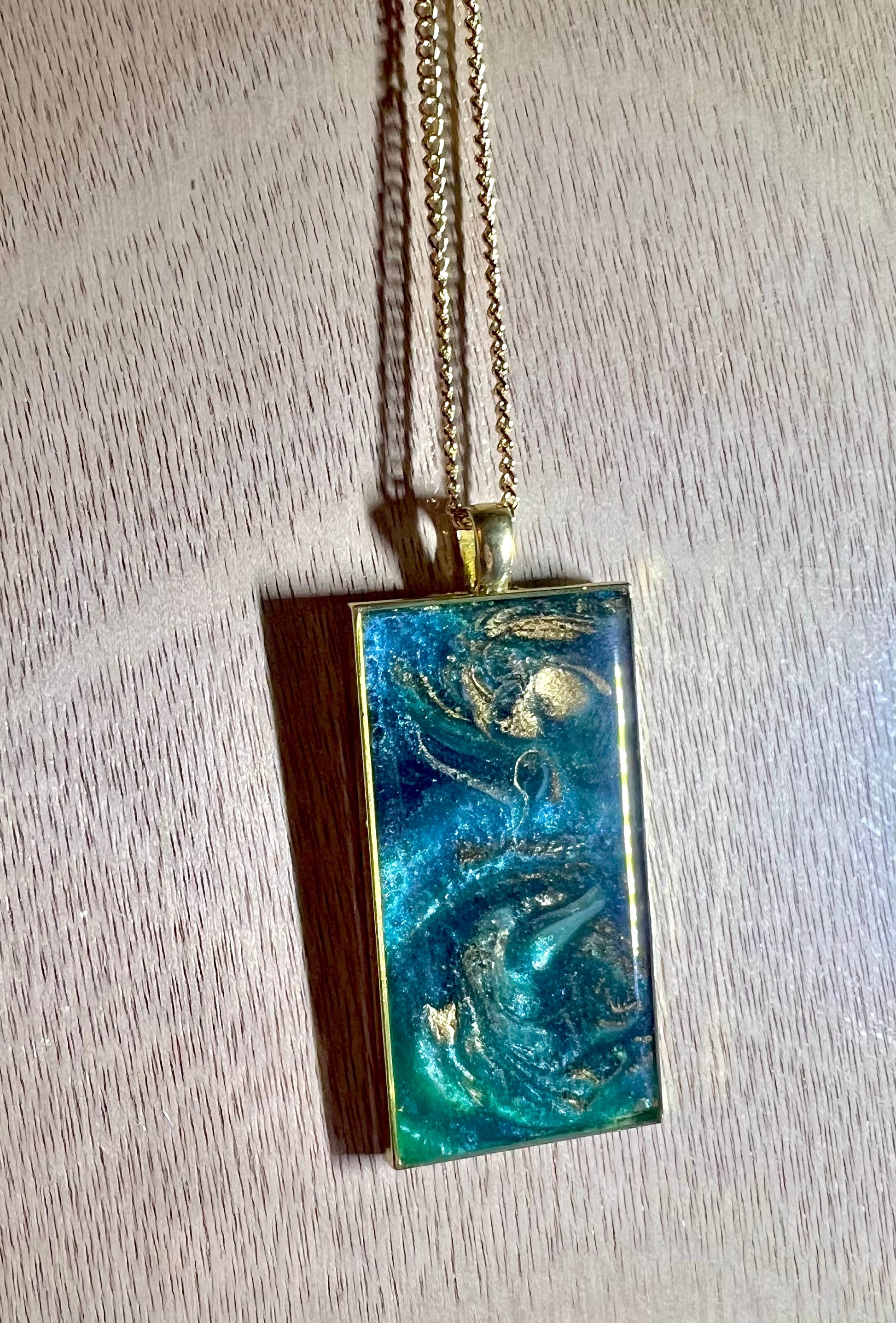 Large Rectangle Resin Pendant Necklace - L.A. Resin Art