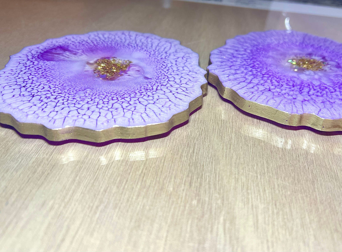 Lavender-Peal Agate-Shaped Casted Resin Coaster Set - L.A. Resin Art