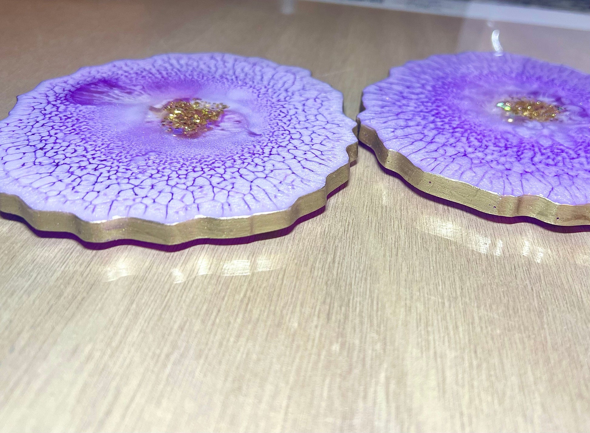 Lavender-Peal Agate-Shaped Casted Resin Coaster Set - L.A. Resin Art