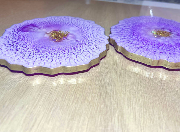 Lavender-Peal Agate-Shaped Casted Resin Coaster Set - L.A. Resin Art