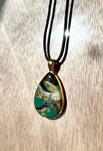 Polymer Clay and Resin Teardrop Pendant Necklace - L.A. Resin Art