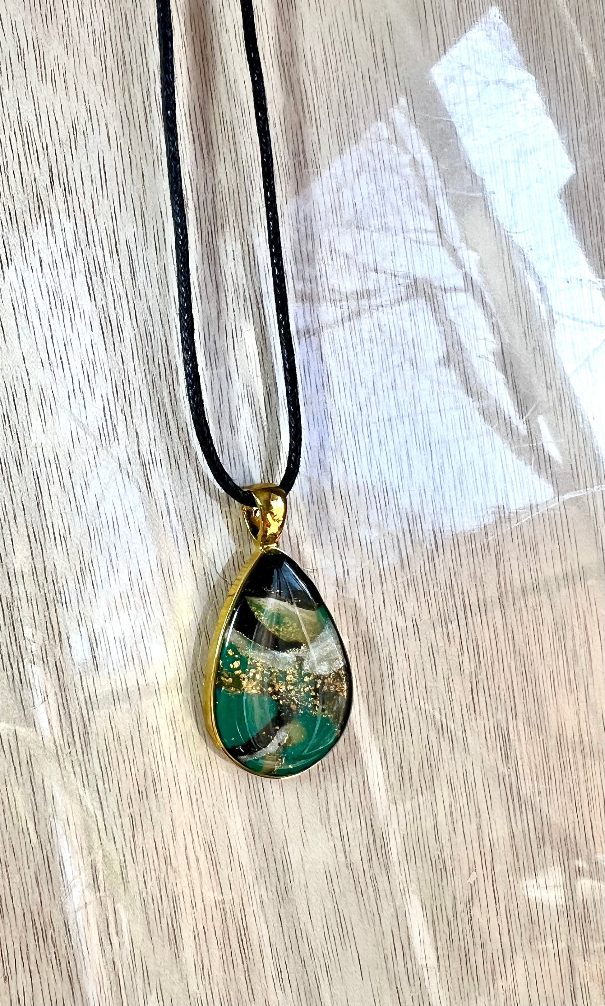 Polymer Clay and Resin Teardrop Pendant Necklace - L.A. Resin Art