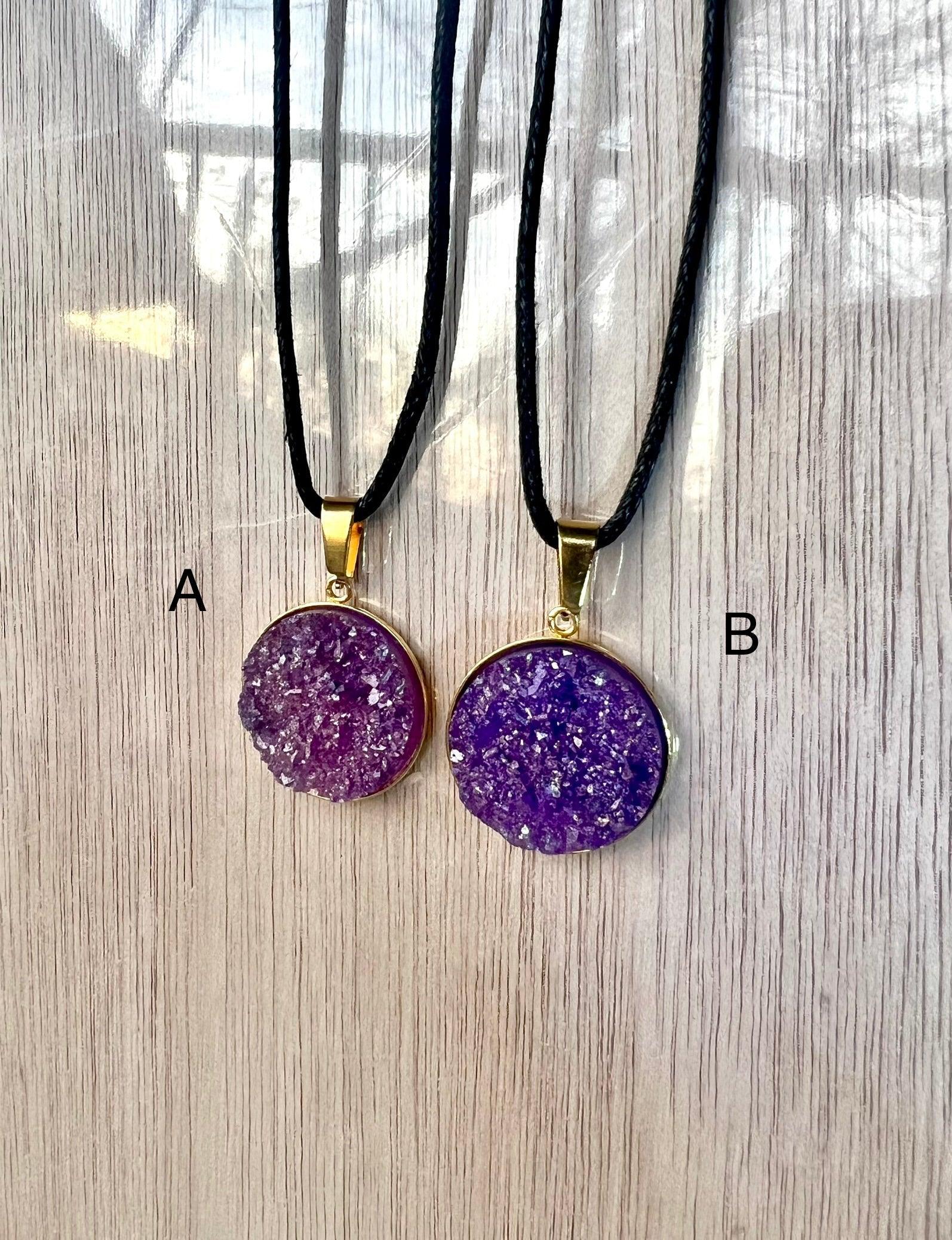 Purple Resin Druzy Necklace- Gold Pendent Tray L.A. Resin Art