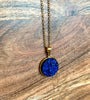 Royal Blue Druzy Pendent Necklace- Gold Plated Sterling Silver Chain - L.A. Resin Art