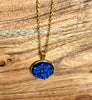 Royal Blue Druzy Pendent Necklace- Gold Plated Sterling Silver Chain - L.A. Resin Art