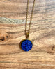 Royal Blue Druzy Pendent Necklace- Gold Plated Sterling Silver Chain - L.A. Resin Art