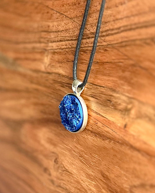 Royal Blue Resin Druzy On Wax Cord- Sterling Silver End Caps and Extender Chain - L.A. Resin Art