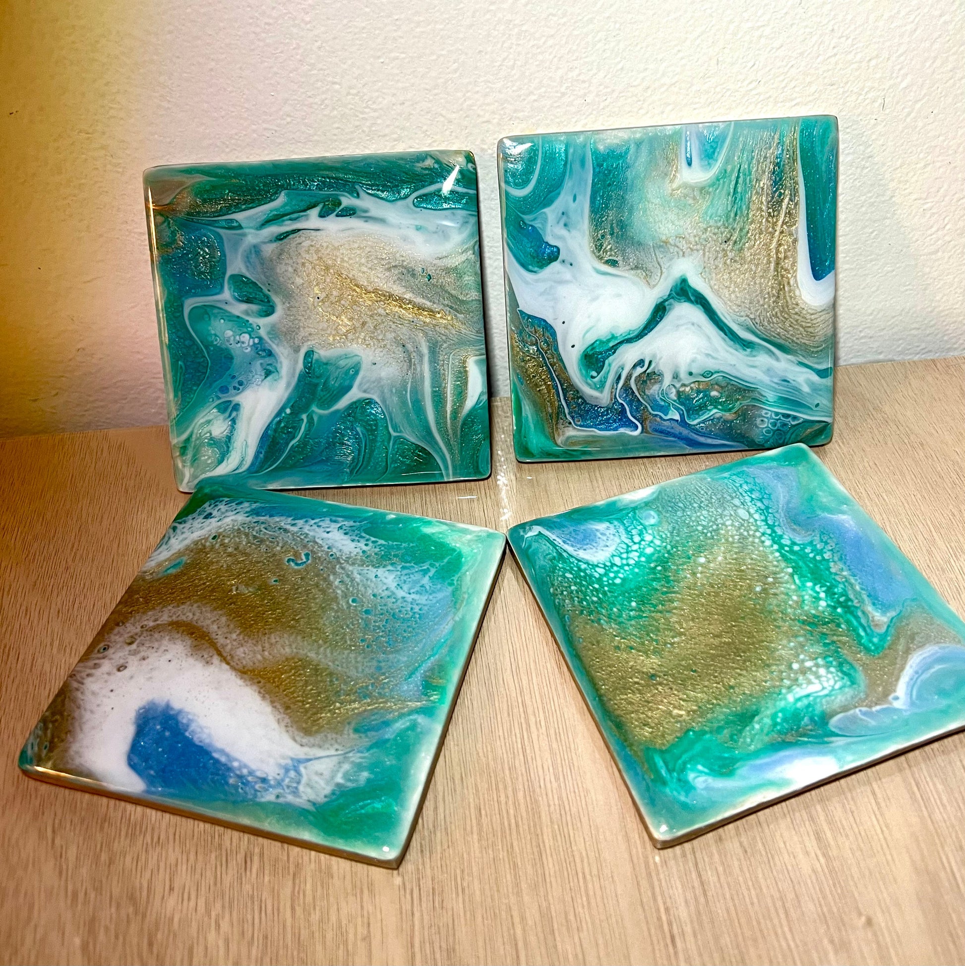 Set of resin painted ceramic tile coasters - L.A. Resin Art