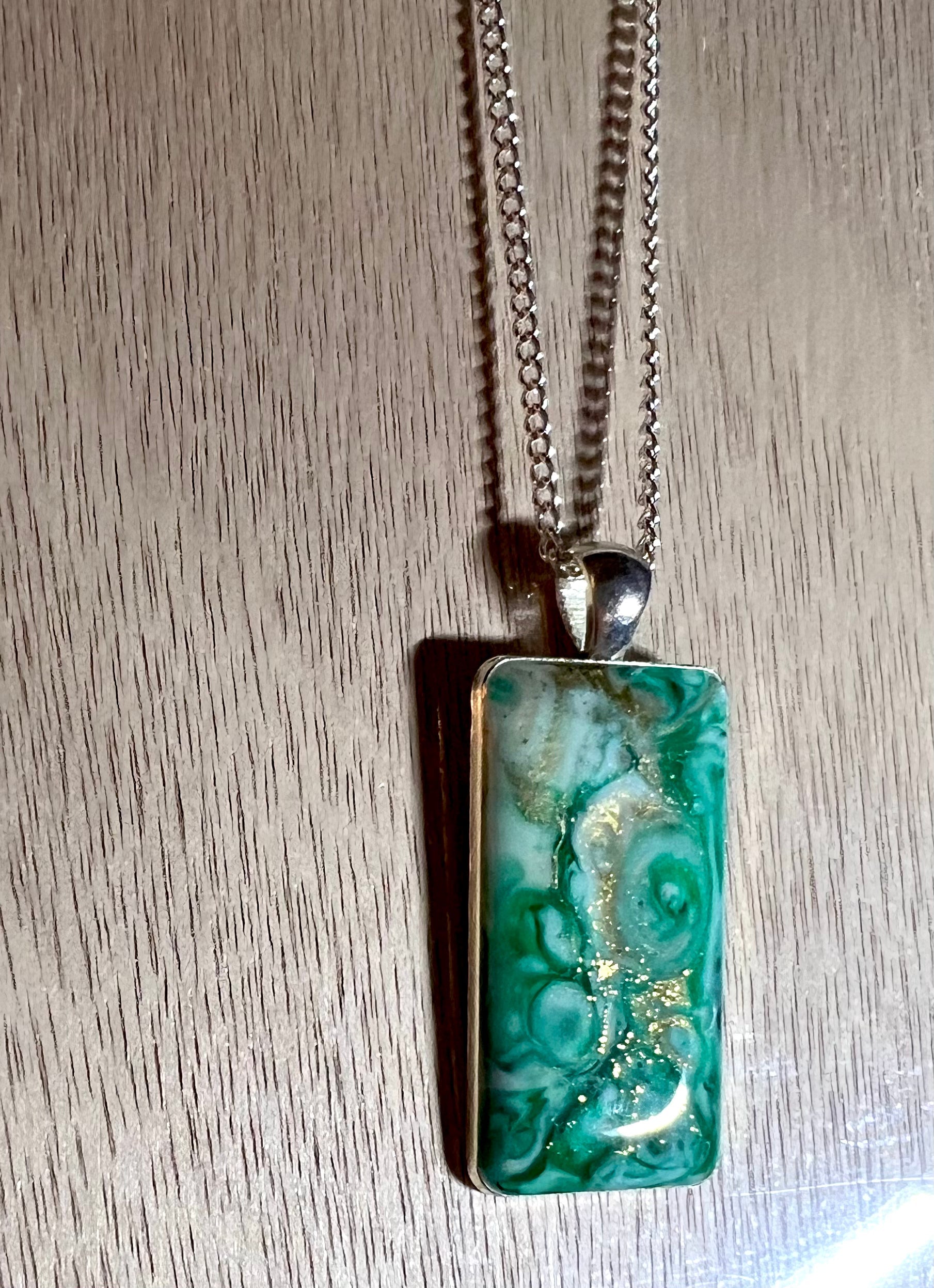 Small Rectangle Resin Painted Necklace - L.A. Resin Art