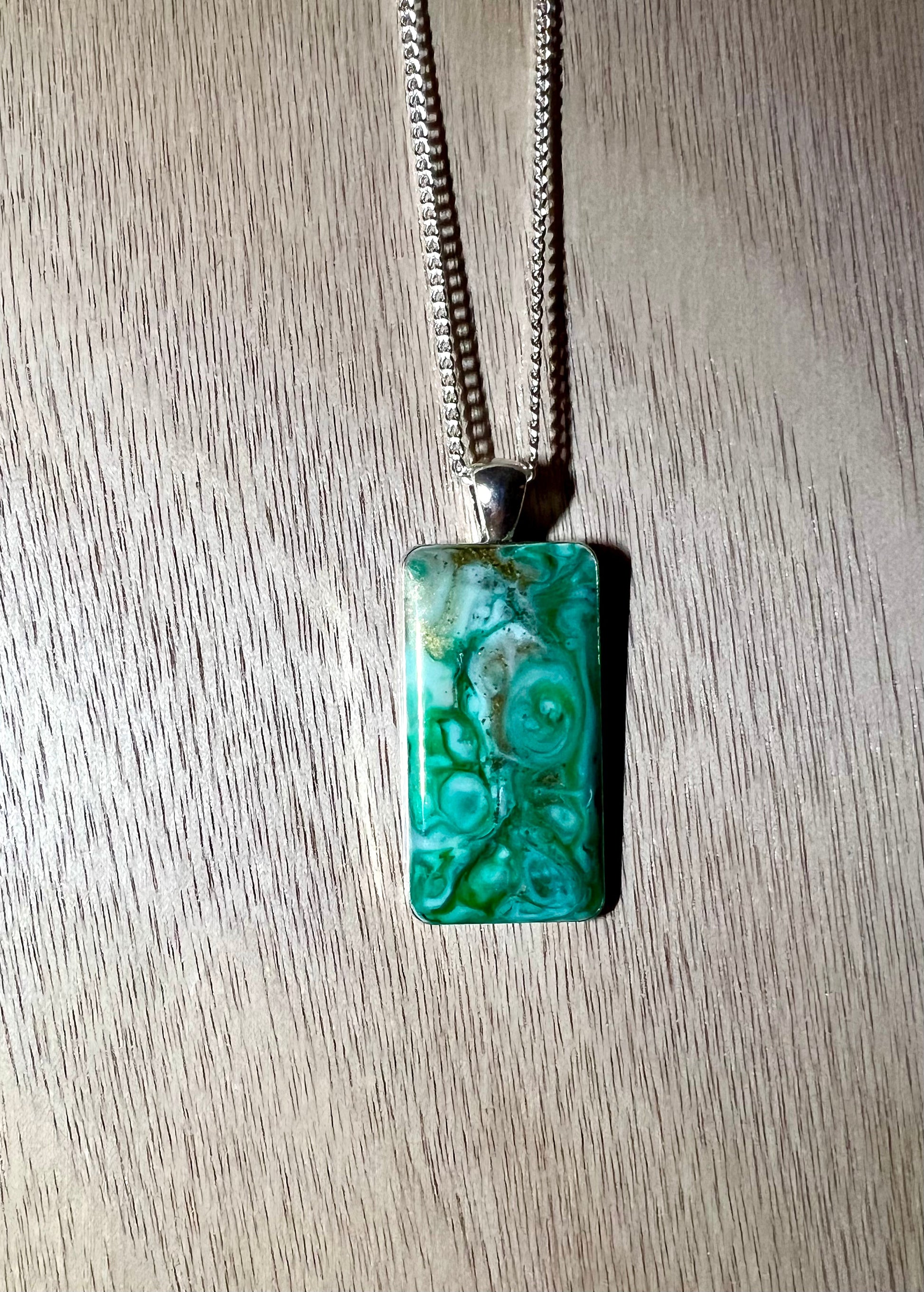 Small Rectangle Resin Painted Necklace - L.A. Resin Art