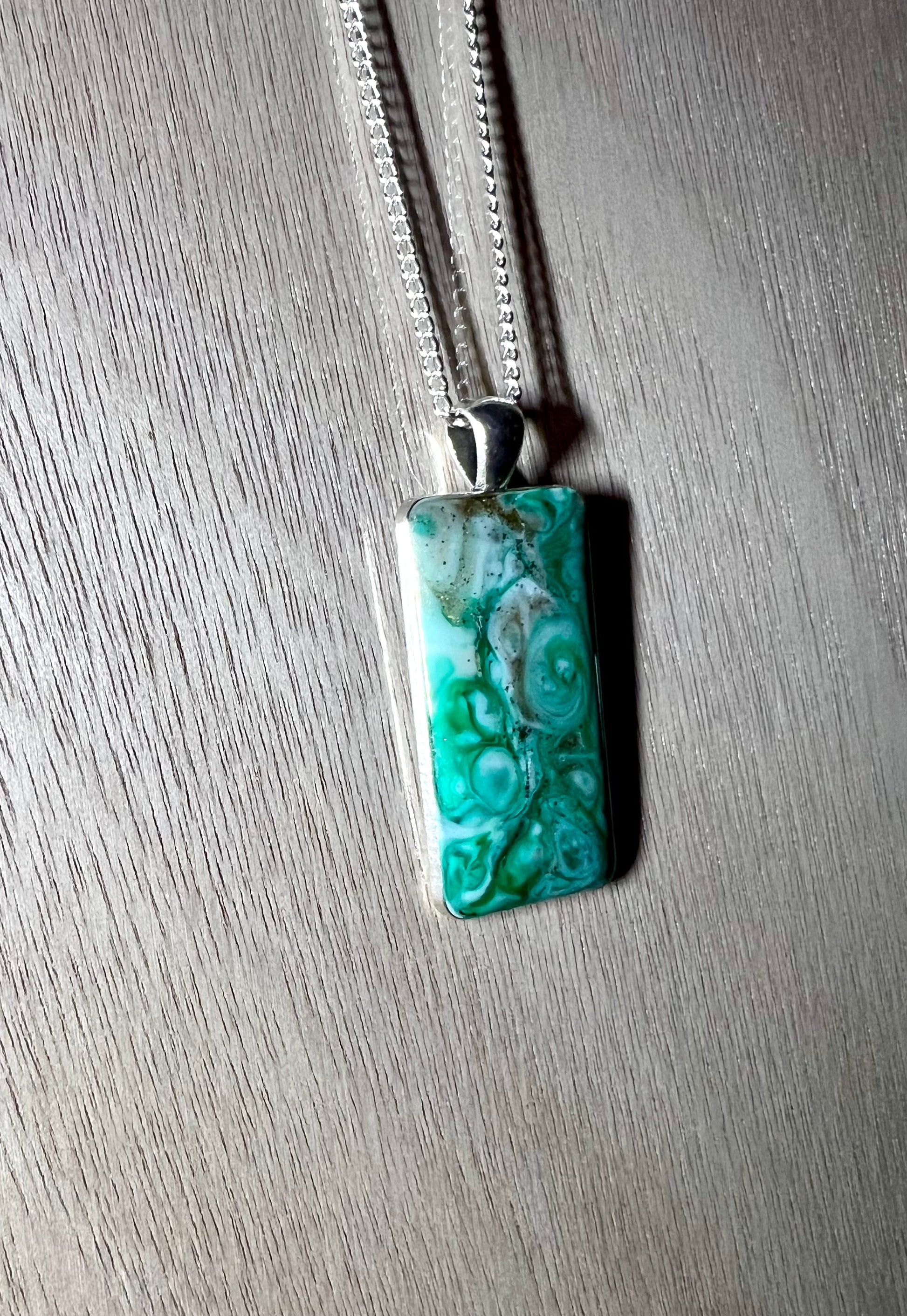 Small Rectangle Resin Painted Necklace - L.A. Resin Art