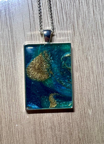 Small Rectangle Resin Pendant Necklace - L.A. Resin Art