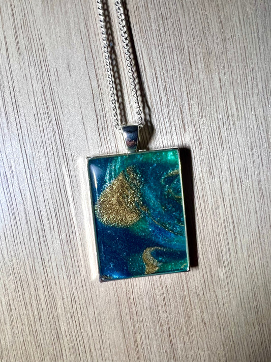 Small Rectangle Resin Pendant Necklace - L.A. Resin Art