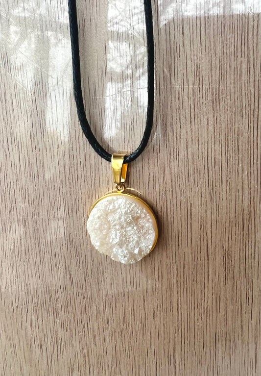 White Pearl Druzy Resin Necklace- Gold Pendant Tray - L.A. Resin Art