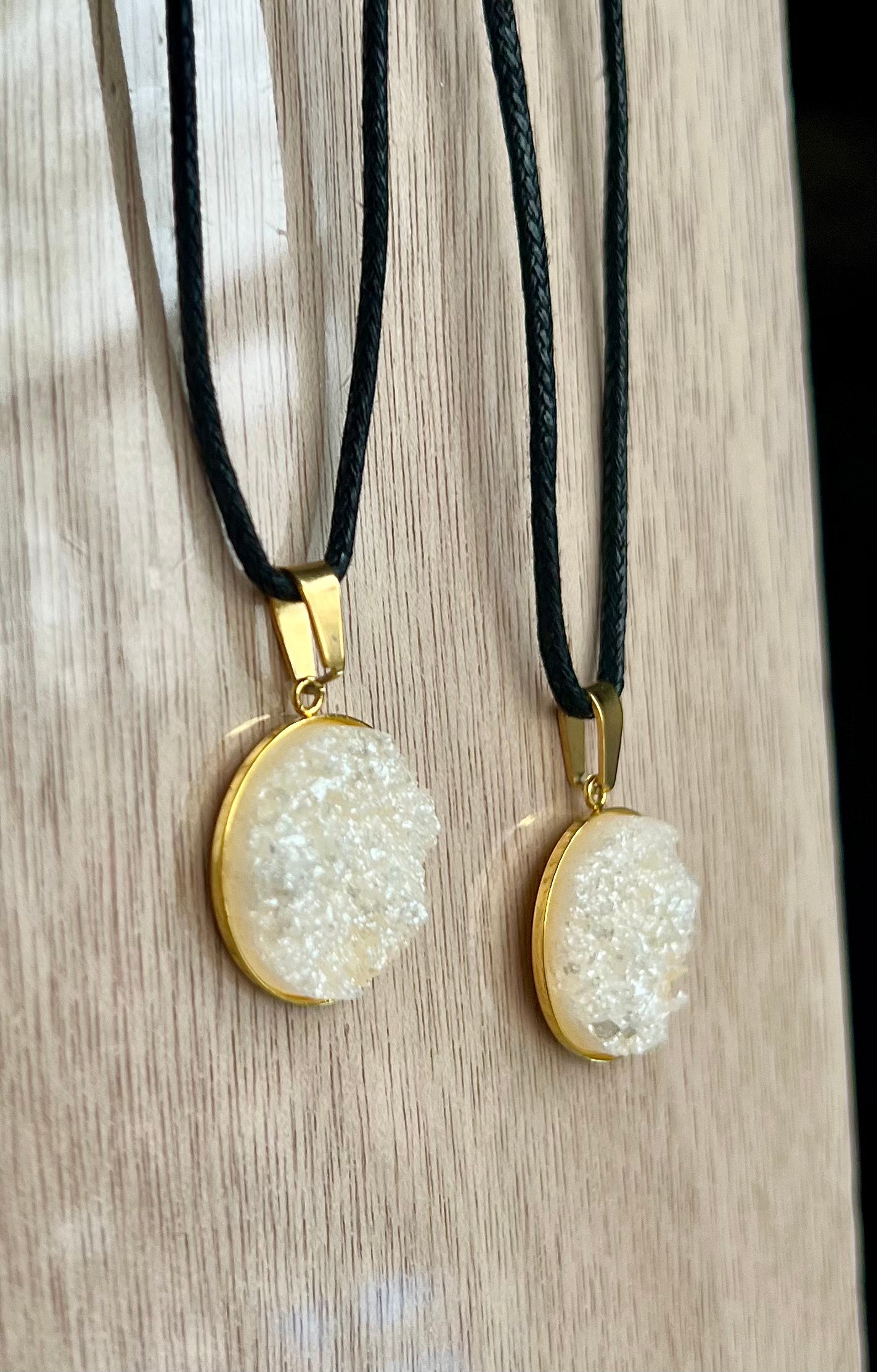 White Pearl Druzy Resin Necklace- Gold Pendant Tray - L.A. Resin Art