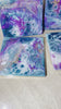 Fuchsia, Turquoise, Blue, and Gold Resin-Painted Ceramic Coaster Set